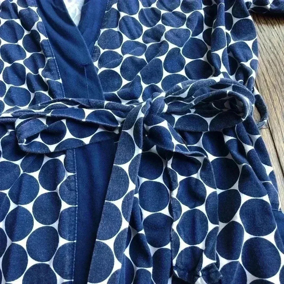 Kate Spade Women’s XS/S Cotton-Blend Navy Blue Polka Dot Robe - Picture 5 of 10